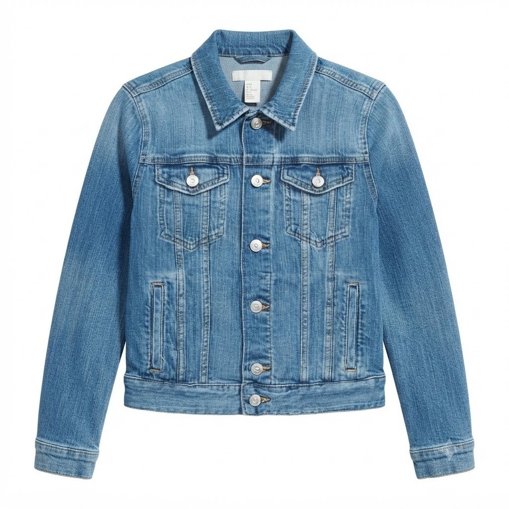 HM Womens Blue Denim Trucker Jacket Medium Wash Stretch Size 4 - WD